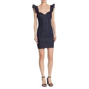 Cinq à Sept Mathis Indigo Blue Denim Stitched Ruffled Sleeve Dress
